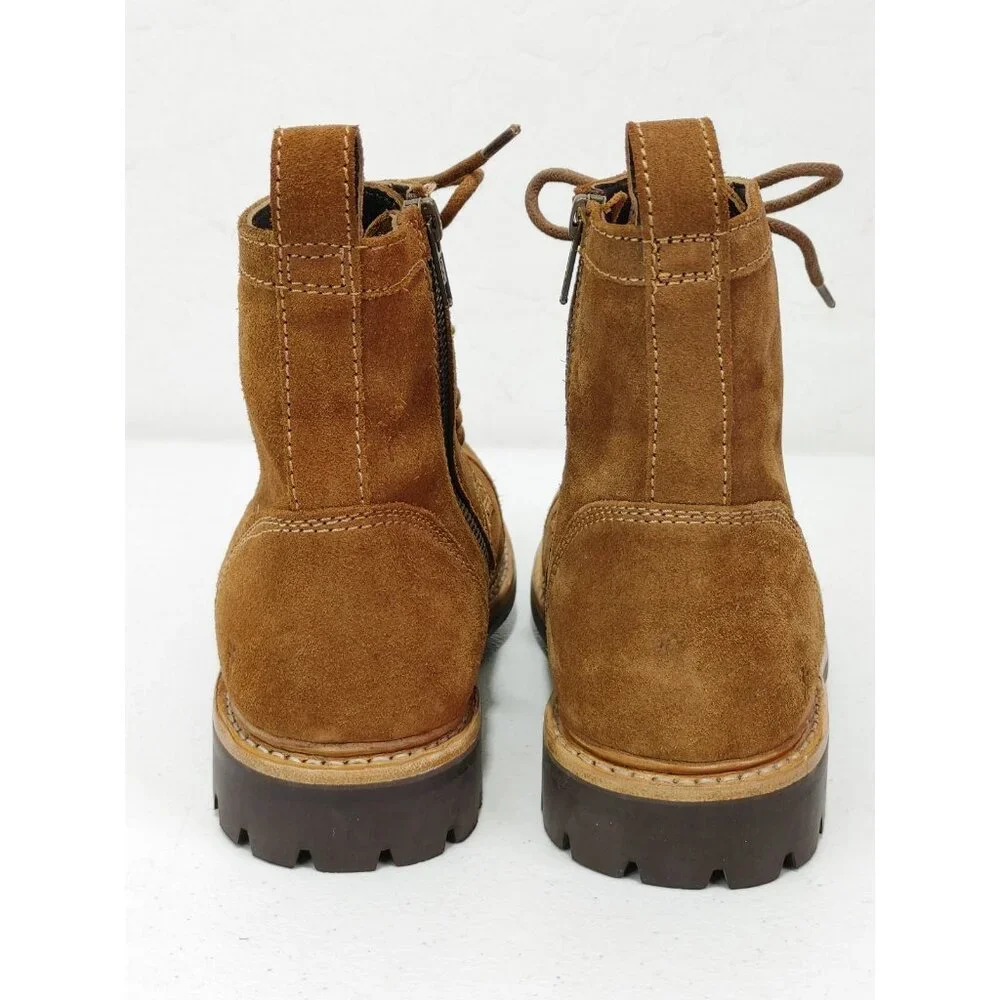 Frye Russell Tan Leather Suede Cap Toe Boots Lace / Side Zip Closure Sz Men's 8